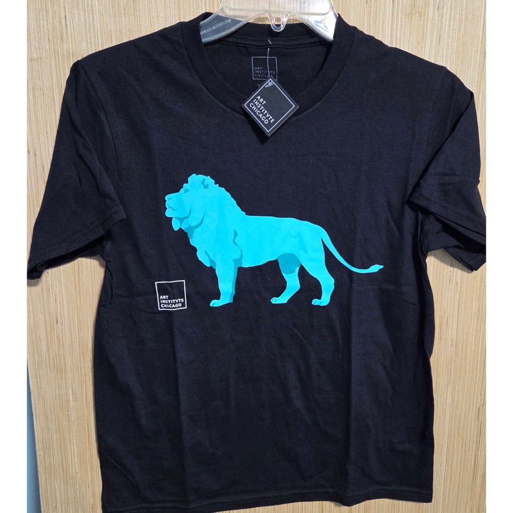 Art Institute of Chicago Youth M T-Shirt Black Turquoise Lion Graphic Cotton Tee